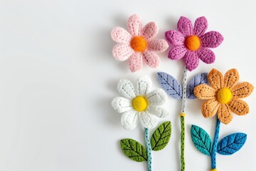 Obraz premium embroidered of cute flowers handmade colors cute, art, design, cute, embroidery, handmade, illustration, decoration, vector, , pattern, fashion, white background