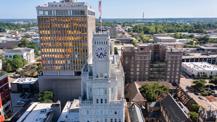 Jackson, Mississippi, USA - April 23, 2024: Afternoon light shines on the historic buildings of downtown Jackson.