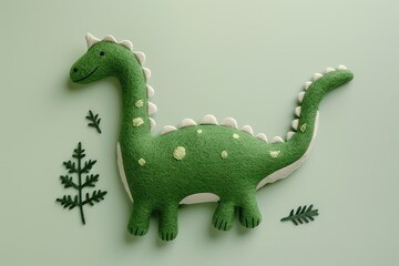 Obraz premium cute embroidered dinosaurus Diplodocus, 3d illustration, pattern, frame, funny, handmade, jurassic, lizard, monster,
