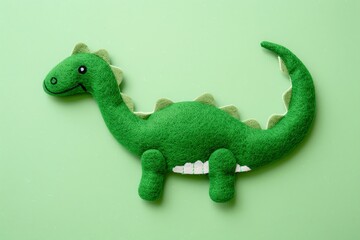 Fototapeta premium cute embroidered dinosaurus Diplodocus, 3d illustration, pattern, frame, funny, handmade, jurassic, lizard, monster,