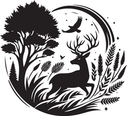 Vector wild Buck flat silhouette vector image illustration isolated  on white background