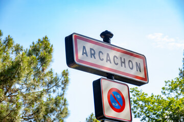 Walking in Arcachon, vacation destination town on Atlantic coast with beatiful parks, villas, streets and sandy beach, France