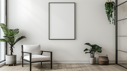 Minimalist Living Room Interior Design with Black Frame and Plants