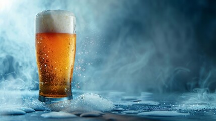 Refreshing Brew: Cold Beer in a Glass with Light, Airy Background