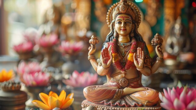 Goddess Lakshmi Statue in Hindu Temple