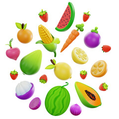 3d fruits and vegetables illustration