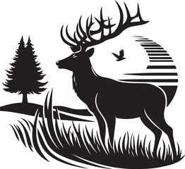 Vector wild Buck flat silhouette vector image illustration isolated  on white background