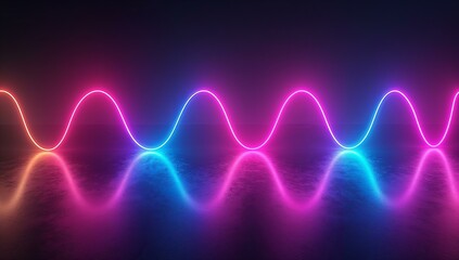 featuring vibrant, colorful neon lines forming smooth wave patterns on a reflective black surface. The glowing lines in red, pink, blue, and purple create a mesmerizing and futuristic visual effect.