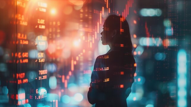 Successful Businesswoman Sharing Positive Profit Graph. Motivation concept