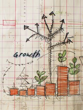 Financial and Business Growth Terminologies Illustrated on Graph Paper