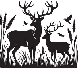 Vector wild Buck flat silhouette vector image illustration isolated  on white background