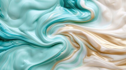Fototapeta premium Flowing abstract fabric texture in turquoise and cream