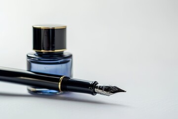 Elegant Fountain Pen with Ink Bottle