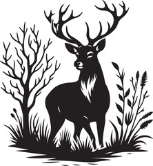 Vector wild Buck flat silhouette vector image illustration isolated  on white background