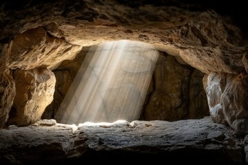 Dramatic waterfall in a cave