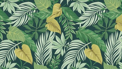 Fototapeta premium Seamless Tropical Leaves Pattern for Fabric, Wallpaper or Background Design