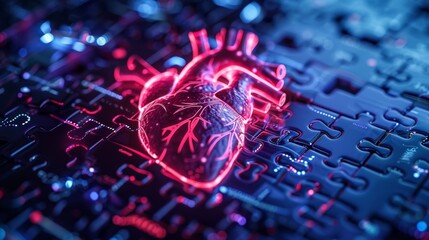 A digital jigsaw puzzle of heart rhythm variability, with each piece representing heart rate data intertwined with encryption algorithms