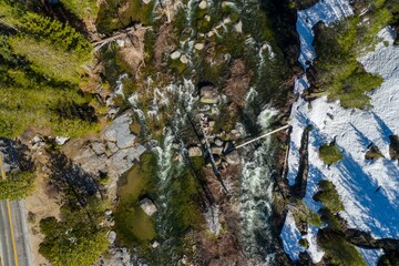 River flowing in the forest during the snow melt, Tahoe National Forest, California, United State...