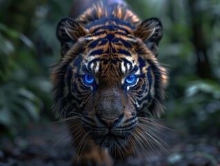 Naklejka premium Intense blue-eyed tiger in the jungle