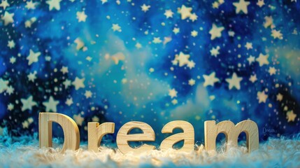 Dream Words Block Illuminated by Starry Night Sky - Inspirational Concept for Imagination and aspirations.