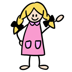 Hand drawn a girl for cartoon, character, comic, sticker, tattoo, people, lifestyle, students, back to school, happy emoji, branding, decoration, cute patch, shirt print, standee, toy, doll, greeting