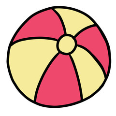 Hand drawn beach ball for decoration, spring, summer, sport, trip, activity, travel, vacation, holidays, weekend, logo, icon, social media post, sea elements, sticker, kids, children, cute patches, ad