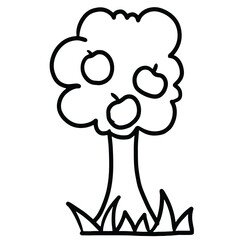 Hand drawn apple tree outline for colouring book, tattoo, logo, icon, floral print, spring, summer, blossom, nature, garden, card print, sticker, plants, tree, cute patches, shirt print, fruit, vegan