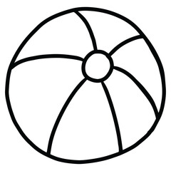 Hand drawn beach ball outline for colouring book, decoration, spring, summer, sport, trip, activity, travel, vacation, holidays, weekend, logo, icon, social media, sea element, sticker, kids, children