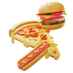 3d pizza and hot dog hamburger illustration