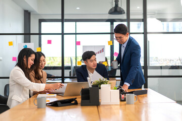 Business asian team professional collaborative meeting at office, teamwork, innovation and strategy, charts, brainstorming session, ideal corporate, business planning, successful startup at workplace