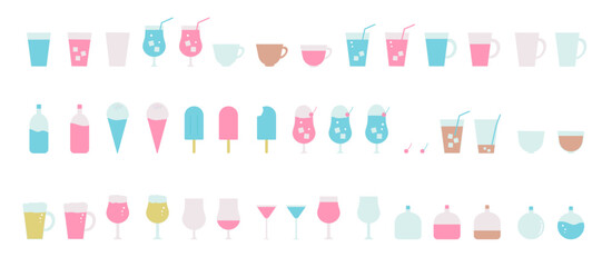 シンプルなカフェ・喫茶店モチーフのアイコンセット　飲み物