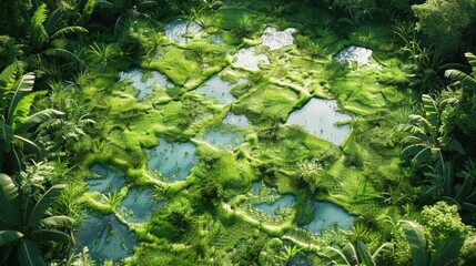 3d green ricefield top view background