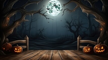 Spooky halloween background with empty wooden planks