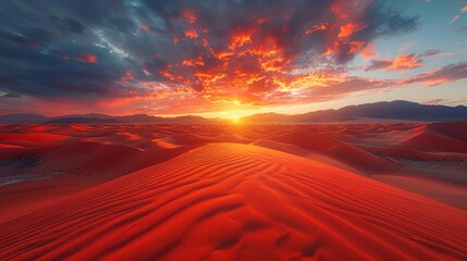 Sunset Over Red Sand Dunes