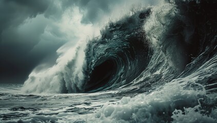 Massive Ocean Wave Crashing in Stormy Weather