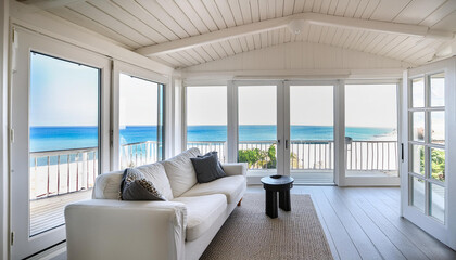 bright white living, family room, elegant, interior, house, home, architecture, decor, design, farmhouse, modern, contemporary, water view, ocean view, comfortable