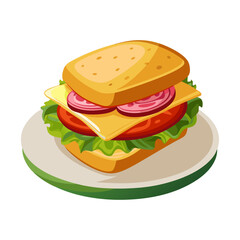 Sandwiches with vegetable, meat fillings set. Fast food, snacks. Toasts, burgers, bagels, baguettes, bread, buns with different stuffing. Flat graphic vector illustrations isolated on white background