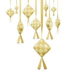 Gold ramadan ketupat 3d icon illustration decoration
