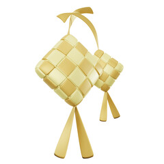 Gold ramadan ketupat 3d icon illustration decoration