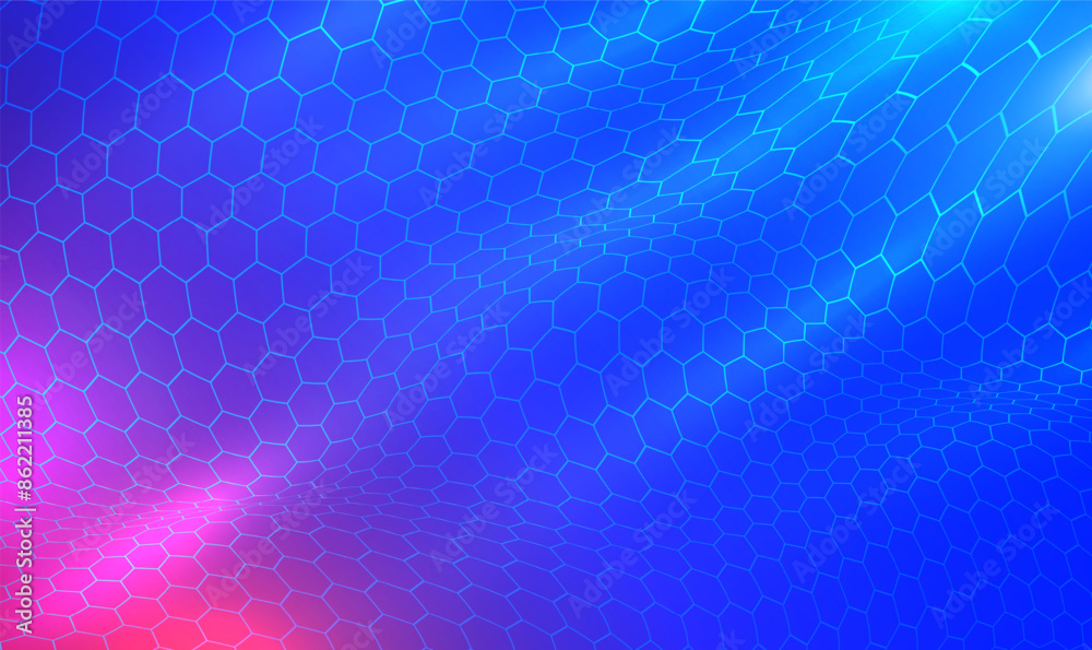 Poster abstract dynamic wave of hexagon pattern background. 3d waves surface. hexagon cyber structure. hexa