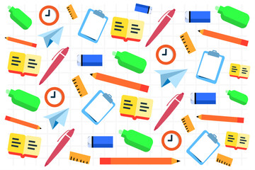 colorful school stationery 2D background concept illustration flat design