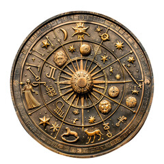 Obraz premium A round metal object with a lot of symbols on it