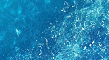 Abstract Blue Music Notes on Cracked Glass