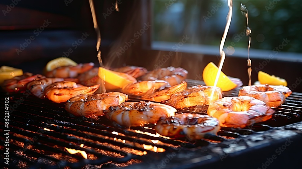 Wall mural Shrimp on the grill