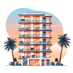 Obraz premium A tall building with a balcony and a palm tree in front of it