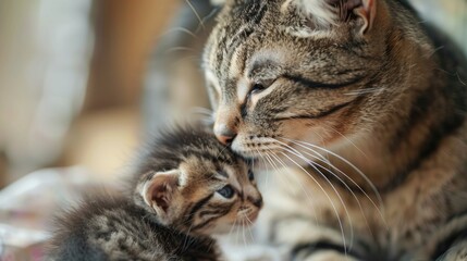 The Love Between Mother Cat and Baby Kitten. AI generated