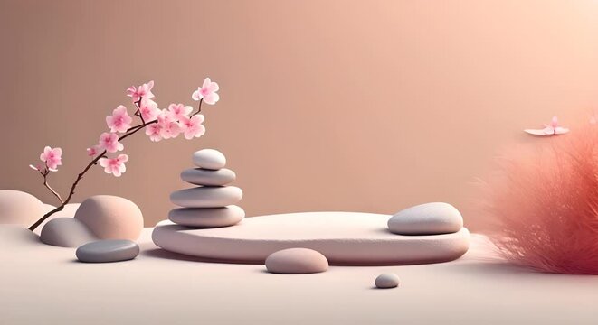 zen stones and sakura flower in studio photoshoot