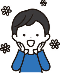 喜んでいる幼稚園から小学生の年齢の男の子の上半身のアイコンイラスト素材