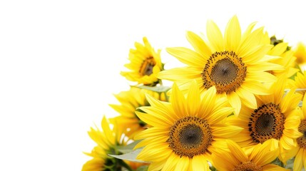 Fototapeta premium Yellow sunflowers have a white backdrop. AI generated
