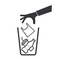 Isolated sign keep clean, do not litter with pictogram hand throw plastic bag on a trash bin